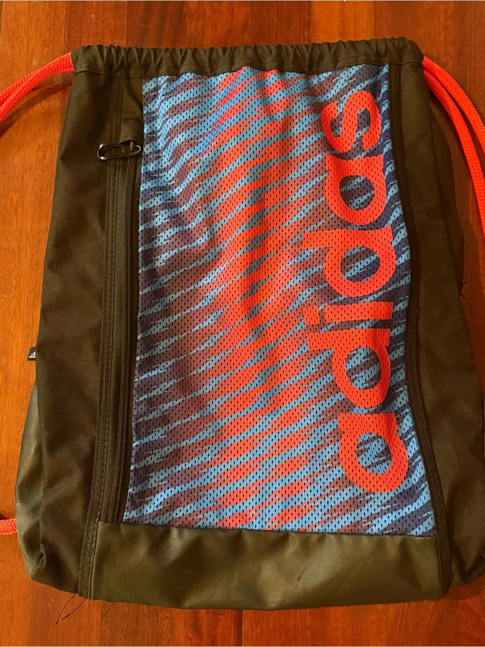 adidas Black & Blue Drawstring Backpack with Red Logo